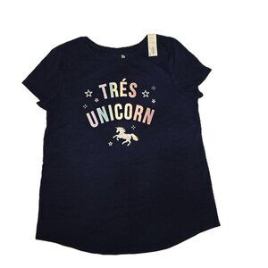 SO Tres Unicorn Stars TShirt Junior XL 14/16 Navy NWT Short Sleeve Rainbow Shiny
